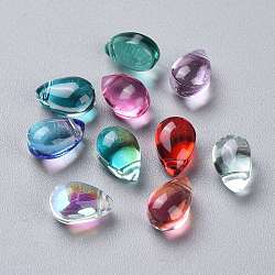 Transparente Glasperlen, oben gebohrte Perlen, Träne, Mischfarbe, 9x6x5 mm, Bohrung: 1 mm