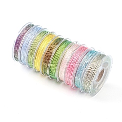 10 Rolls 3-Ply Metallic Polyester Threads, Round, for Embroidery and Jewelry Making, Colorful, 0.3mm, about 24 yards(22m)/roll, 10 rolls/group