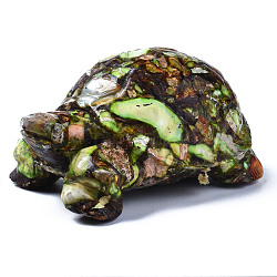 Tartaruga assemblata bronzite naturale e ornamento modello diaspro imperiale sintetico, per decorazioni da scrivania per la casa, verde chiaro, 76~78x47~48x33~35mm