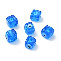 Cuentas malvadas hechas a mano lampwork europeo, Abalorios de grande agujero, cubo, azul dodger, 8~9x9~10x9~10mm, agujero: 4.3 mm