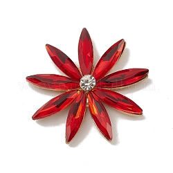 Cabochons en alliage, avec verre strass, or clair, fleur, rouge, 32x5.5mm