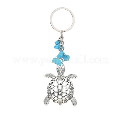 Porte-clés pendentif en alliage, avec anneau porte-clés en fer et puce turquoise synthétique, tortue, 11.1 cm