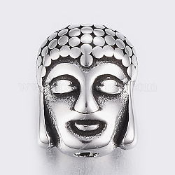 Abalorios de 304 acero inoxidable, cabeza de Buda, plata antigua, 11.5x9x6.5mm, agujero: 2 mm