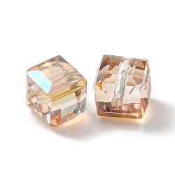 Electorplated Glass Beads, Rainbow Plated, Faceted, Cube, Peru, 10~11x10~11x10~11mm, Hole: 1mm