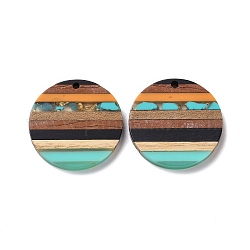 Transparent Resin & Walnut Wood Pendants, with Gold Foil, Flat Round Charm, Orange, 30x3.5mm, Hole: 2mm