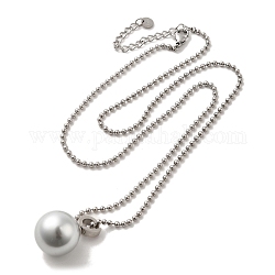 Collar con colgante redondo de perlas naturales y 304 cadena de bolas de acero inoxidable., color acero inoxidable, 20.08 pulgada (51 cm)