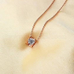 925 подвесные стерлингового серебра ожерелья, с коробочными цепочками и стеклянными стразами, сердце, розовое золото 