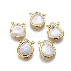 Natural Cultured Freshwater Pearl Pendants, with Golden Plated Brass Findings, Nuggets, Golden, 25~29x20~23x5~7mm, Hole: 1.8mm