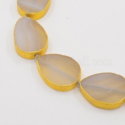 Natural Grey Agate Bead Strands, with Gold Painted, Teardrop, 31x20x7mm, Hole: 1.5mm, about 11pcs/strand, 15.7inch