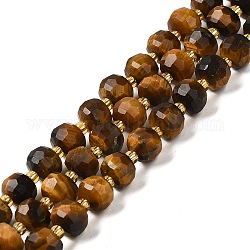 Natural Tiger Eye Beads Strands, with Seed Beads, Faceted Rondelle, 7~8x5~6mm, Hole: 1mm, about 45~46pcs/strand, 14.57''~14.96''(37~38cm)