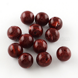 Perles rondes en acrylique d'imitation pierre précieuse, rouge foncé, 14mm, Trou: 2.5mm, environ 310 pcs/500 g