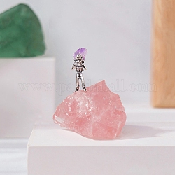 Pepite di quarzo rosa naturale e ottone modello minatore decorazione per esposizione di campioni minerali, per la decorazione della meditazione dell'home office, 20~40x40~70mm