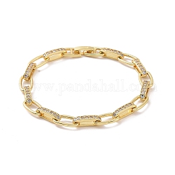 Pulsera de cadena con eslabones ovalados y circonitas cúbicas transparentes, joyas de latón para mujer, real 18k chapado en oro, 7-3/4 pulgada (19.8 cm)