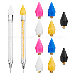 Superfindings 2pc 2 penne per raccoglitori di strass in plastica per nail art, con 10 penna in cera a 5 colori e testa in acciaio inossidabile, strumenti per la punteggiatura delle unghie, colore misto, 14.4x1cm