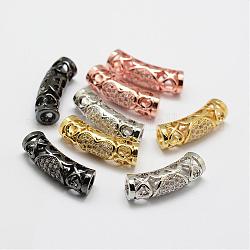 Perles tubes en laiton avec zircone cubique de micro pave, sans plomb et sans nickel, couleur mixte, 21.5x7x6.1mm, Trou: 3.5mm