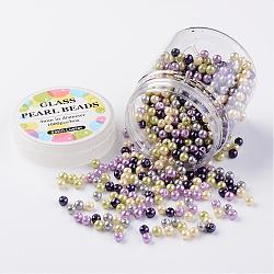 Juegos de microesferas de vidrio de la perla, lavanda mezcla de jardín, ecológico, redondo, teñido, color mezclado, 4~4.5mm, agujero: 0.7~1 mm, sobre 1000pcs / box.