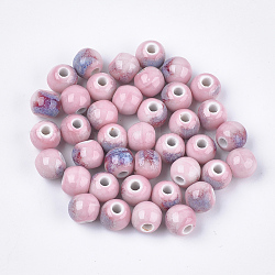 Perline porcellana fatto a mano, fantasia antico porcellanato smaltato, tondo, roso, 7.5~8x7~7.5mm, Foro: 2~2.5 mm