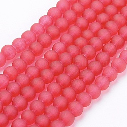 Transparent Glass Bead Strands, Frosted, Round, Crimson, 4mm, Hole: 1.1~1.6mm, about 200pcs/strand, 31.4 inch