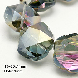 Electroplate Glass Beads, Half Plated, Faceted, Flower, 19~20x11mm, Hole: 1mm