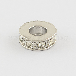 Perline in lega strass, perline con foro grande, rotondo e piatto, platino, 10x3.5mm, Foro: 4.5 mm