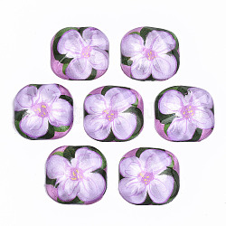 Durchscheinende Acryl-Cabochons, Quadrat mit Blumenmuster, Pflaume, 24.5x24.5x8.5 mm