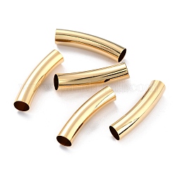 Abalorios de tubo de latón, Plateado de larga duración, cuentas curvas, tubo, real 24k chapado en oro, 35x8mm, agujero: 7 mm