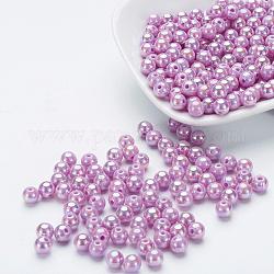 Perle acriliche poli stirene ecologiche, ab colore placcato, tondo, medio orchidea, 5mm, foro: 1mm, circa 7500pcs/500g
