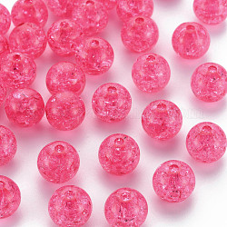 Perles en acrylique transparentes craquelées, ronde, fuchsia, 12x11mm, Trou: 2mm, environ566 pcs / 500 g.
