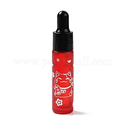 Flacons compte-gouttes en caoutchouc, bouteille en verre rechargeable, pour l'aromathérapie aux huiles essentielles, avec motif de chat porte-bonheur et caractère chinois, rouge, 2x9.45 cm, Trou: 9.5mm, capacité: 10 ml (0.34 oz liq.)