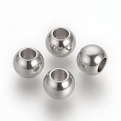 304 Stainless Steel European Beads, Large Hole Beads, Rondelle, Stainless Steel Color, 8x6mm, Hole: 4mm
