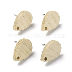 Ash Wood Stud Earring Findings, with 304 Stainless Steel Pin, Teardrop, 16.5x11mm, Hole: 1.8mm, Pin: 0.7mm