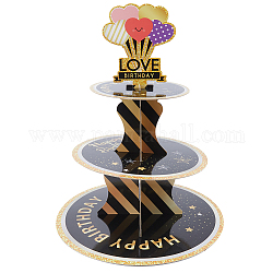 Alzata per cupcake tonda a 3 piano in carta con motivo a cuore, per la decorazione di eventi speciali di compleanno, nero, 300x380mm