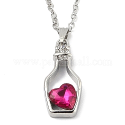Сплав смолы кулон ожерелья, с кабельными цепями, бутылка с сердцем, платина, темно-розовыми, 16.73 дюйм (42.5 см)