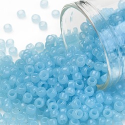 Toho perles de rocaille rondes, Perles de rocaille japonais, (1143) bleu aqua translucide, 8/0, 3mm, Trou: 1mm, environ 1110 pcs/50 g