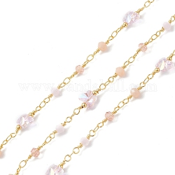 Butterfly & Round Glass Beaded Chains, Faceted, Unwelded, with Brass Chains, Golden, Lavender, 13~19x4~8x4~5mm