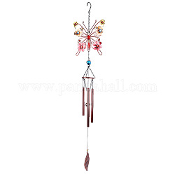 Campanas de viento de tubo de aluminio, decoraciones colgantes de vidrio y arte del hierro, con acrílico, mariposa, colorido, 410x180mm