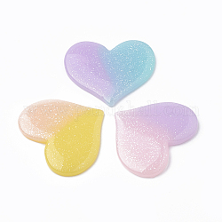 Resin Cabochons, with Glitter Powder, Imitation Jelly Style, Two Tone, Heart, Mixed Color, 30.5x36x3mm