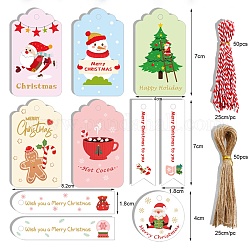 Etiquetas de papel de tema navideño, con cuerda de algodón y cuerda de cáñamo, etiquetas de regalo etiquetas colgantes, para decorar navidad, color mezclado, medidor de pape: 20.5x14cm