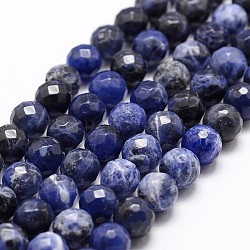 Chapelets de perles en sodalite naturelle, Grade a, facette, ronde, 8mm, Trou: 1mm, Environ 44 pcs/chapelet, 14.9 pouce ~ 15.1 pouces