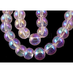 Chapelets de perles en verre, ronde, de couleur plaquée ab , rose, 6mm, Trou: 1mm, Environ 50 pcs/chapelet, 13 pouce