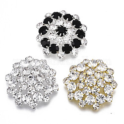 Botones de latón, con diamante de imitación, 1 agujero, flor, color mezclado, 37~38x35~36x12mm, agujero: 4.5 mm