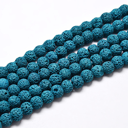 Natural Lava Rock Round Bead Strands, Dyed, Dark Cyan, 10mm, Hole: 1mm, about 38pcs/strand, 15.7 inch