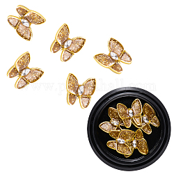 Epoxy Resin Cabochons, with Rhinestones, Glitter Powder and Alloy Open Back Bezel, Nail Art Decoration Accessories, Butterfly, Crystal, Golden, 12.5x12x3mm, 5pcs/box