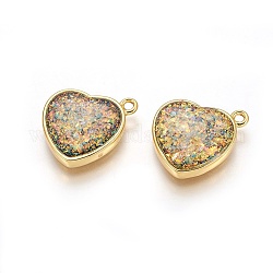 Opale sintetico, con accessori di ottone, cuore, oro, colorato, 18.5x15.5x3.5mm, Foro: 1.6 mm