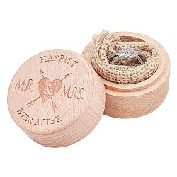 Wooden Ring Boxes, Column with Word Happily Ever After Mr & Mrs, BurlyWood, 5x4cm