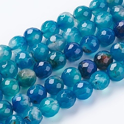 Chapelets de perles d'agate naturelle, facette, teinte, ronde, bleu royal, 8mm, Trou: 1mm, Environ 48 pcs/chapelet, 15 pouce
