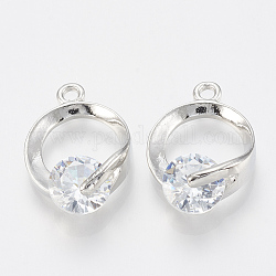 Alloy Cubic Zirconia Pendants, Ring, Platinum, 18x12x5.5mm, Hole: 1.5mm