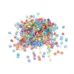 Grado a perline di semi di vetro, esagono (due tagli), colori trasparenti lustered, colore misto, 1.5~2.5x1.5~2mm, Foro: 0.8 mm, circa 2100pcs/scatola, 450 g / borsa