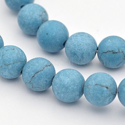 Synthetischen Türkis runde Perlen Stränge, matt, Himmelblau, 8 mm, Bohrung: 1 mm, ca. 48 Stk. / Strang, 15.3 Zoll
