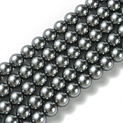 Hebras de perlas de vidrio ecológicas, Grado A, redondo, teñido, cordón de algodón rosca, gris, 10mm, agujero: 1.2~1.5 mm, aproximamente 42 pcs / cadena, 15.7 pulgada